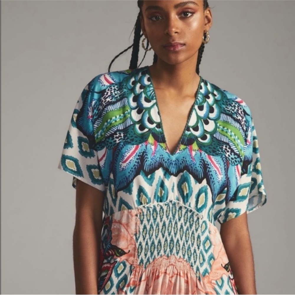 NWT Anthropologie maxi dress Bl^nk London CORAL/CORA Bohemian One Size Fits Most - Picture 2 of 9